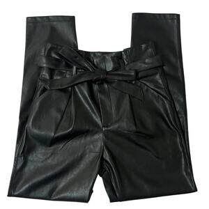 Lucy Paris (XS) Faux Leather Paper Bag Waist Tie Sash Belt Cropped Pants